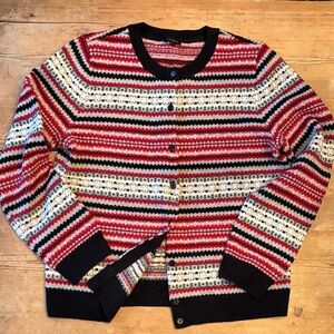 Fairisle Striped Cardigan Wool blend  Women’s L Red Black White